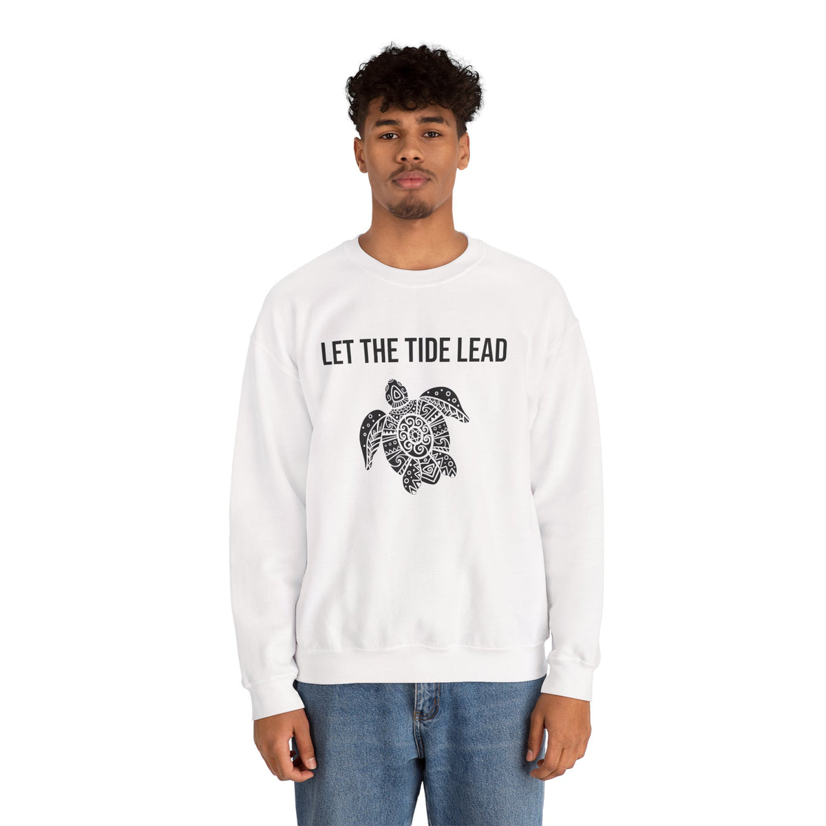 Turtle Crewneck Sweatshirt — "Let the Tide Lead" Coastal Graphic