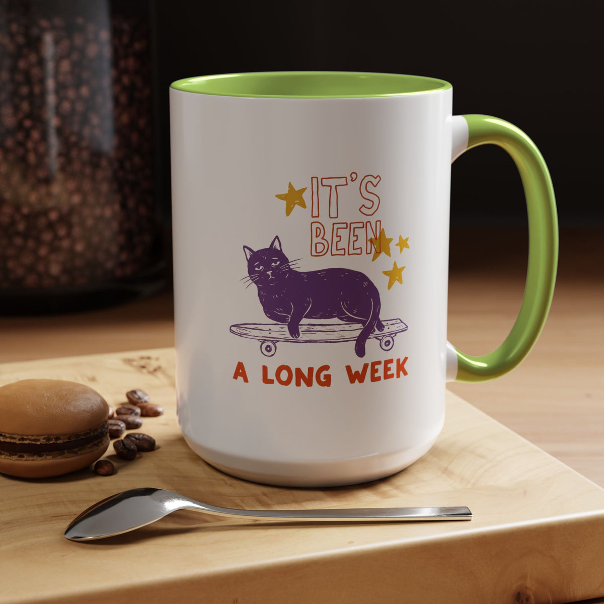 “It’s Been a Long Week” Cat on Skateboard Coffee Mug