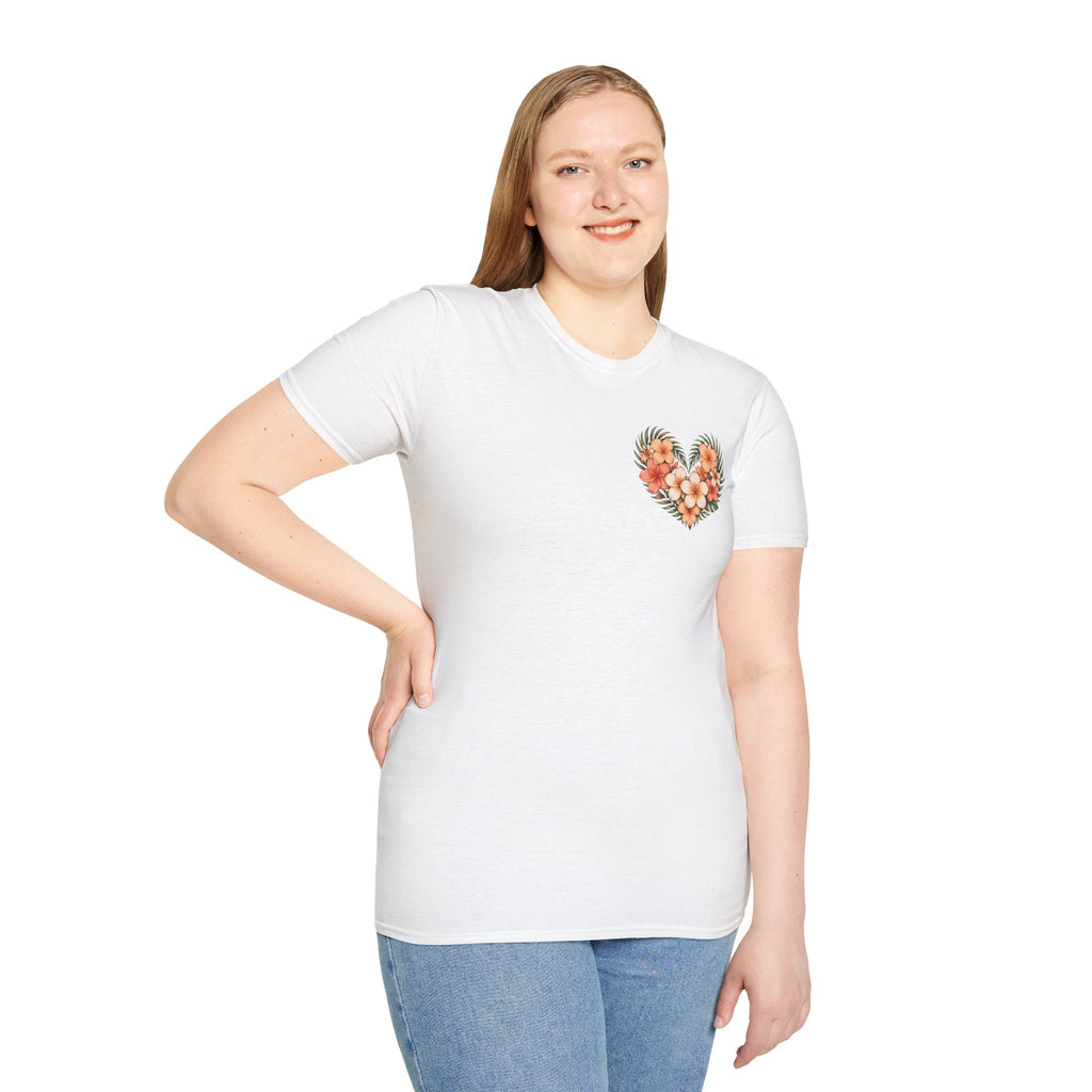 Tropical Plumeria Floral Heart T-Shirt