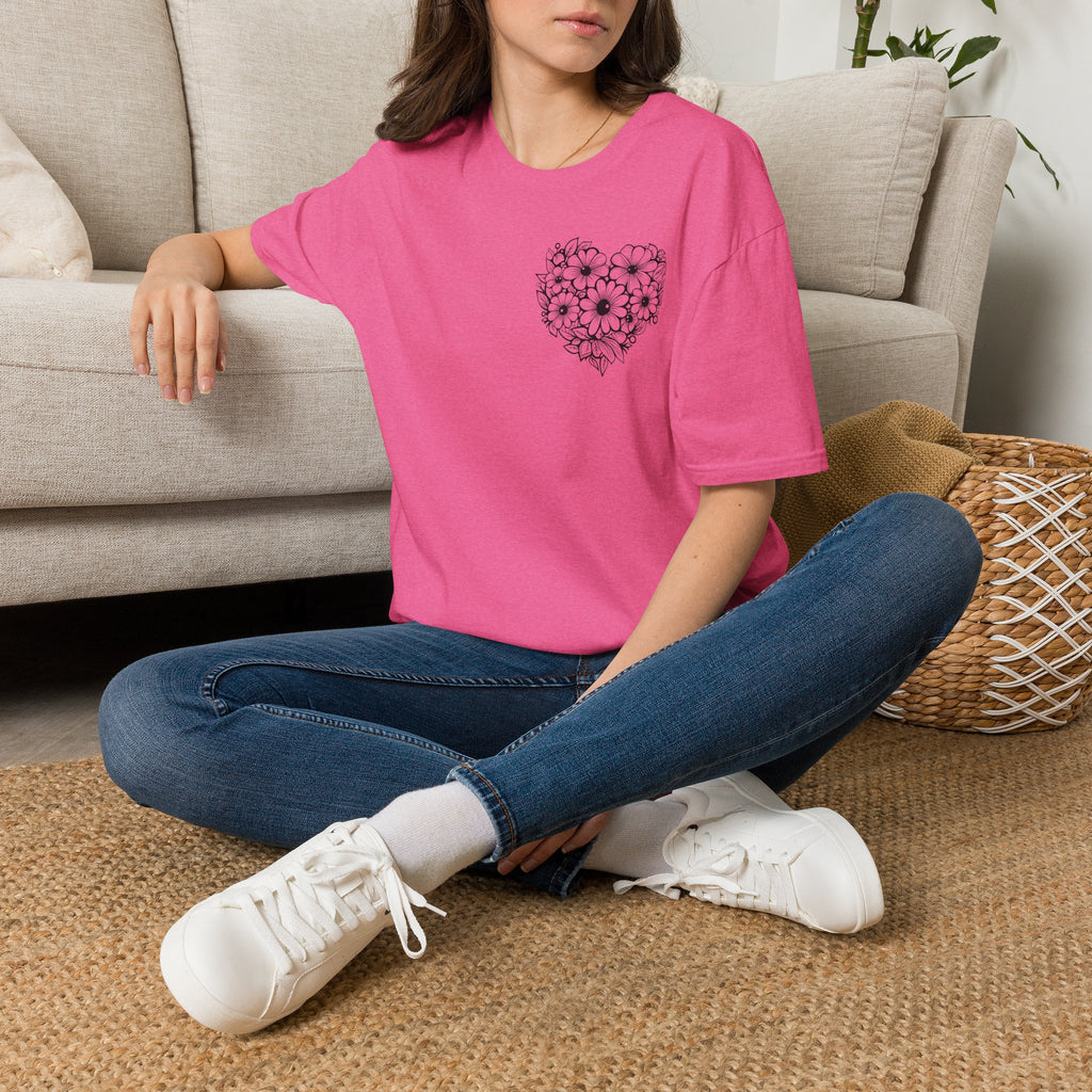 Bloom Kindly Floral Heart T-Shirt – Daisy Line Art