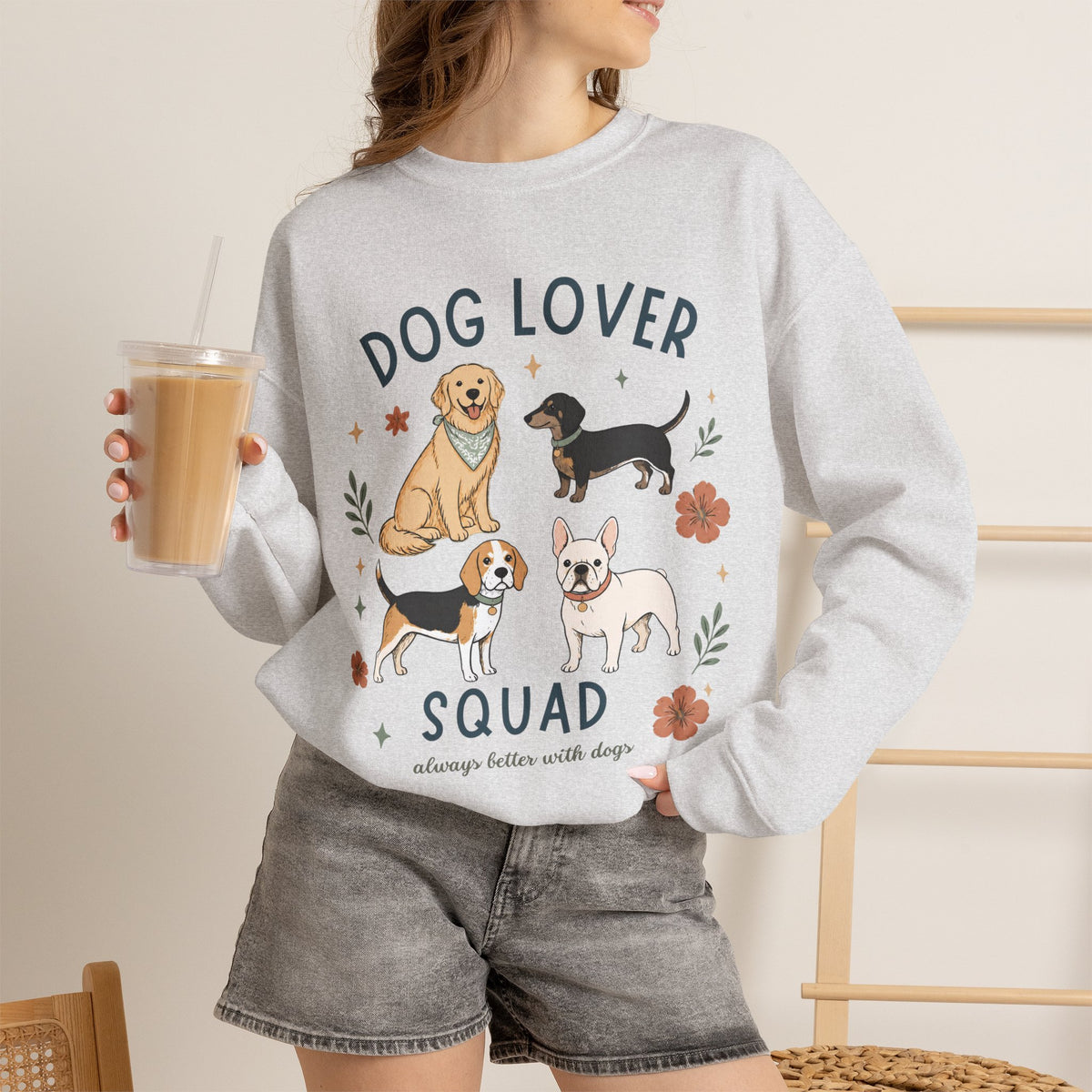 Dog Lover Squad Crewneck Sweatshirt – Cute Dogs Floral