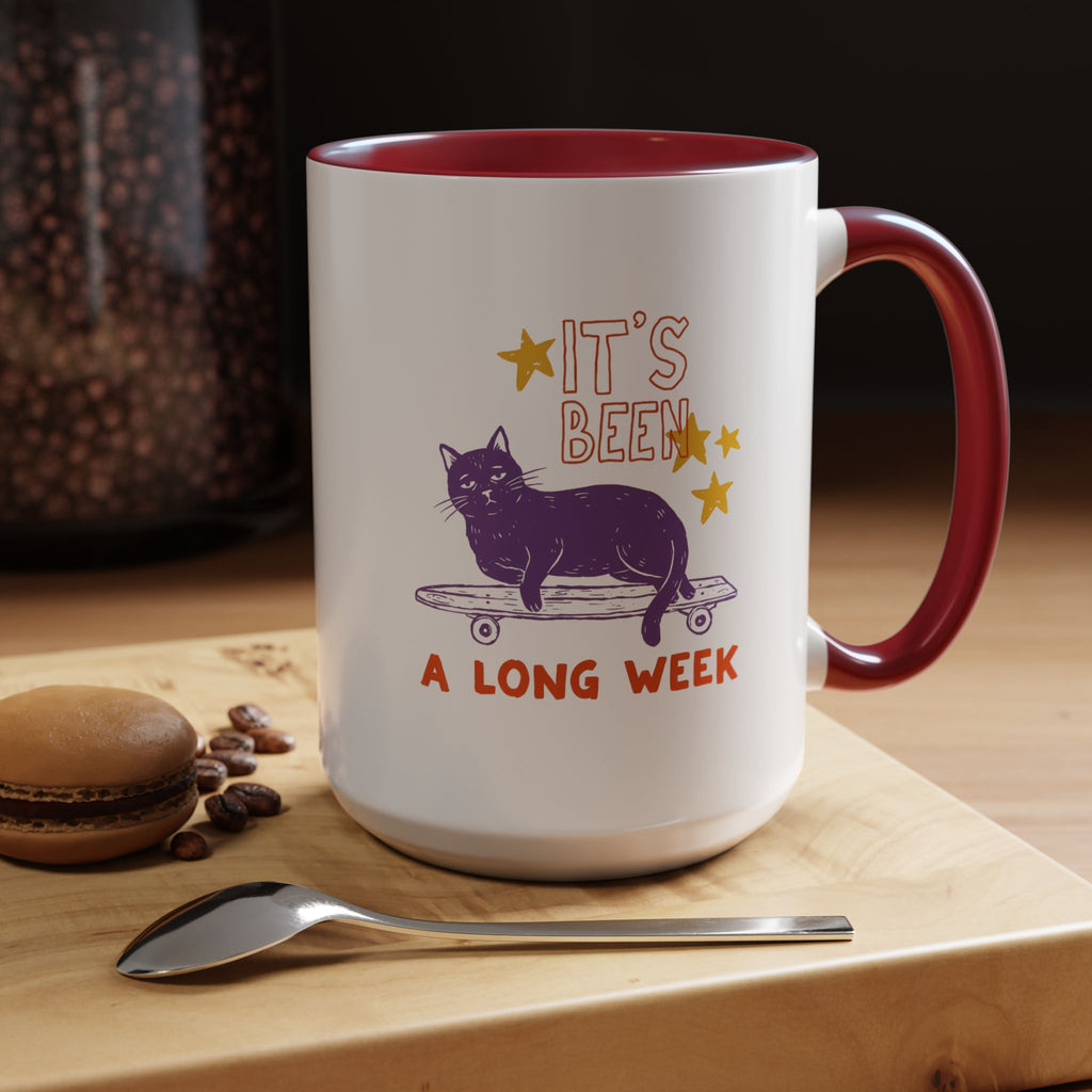 “It’s Been a Long Week” Cat on Skateboard Coffee Mug