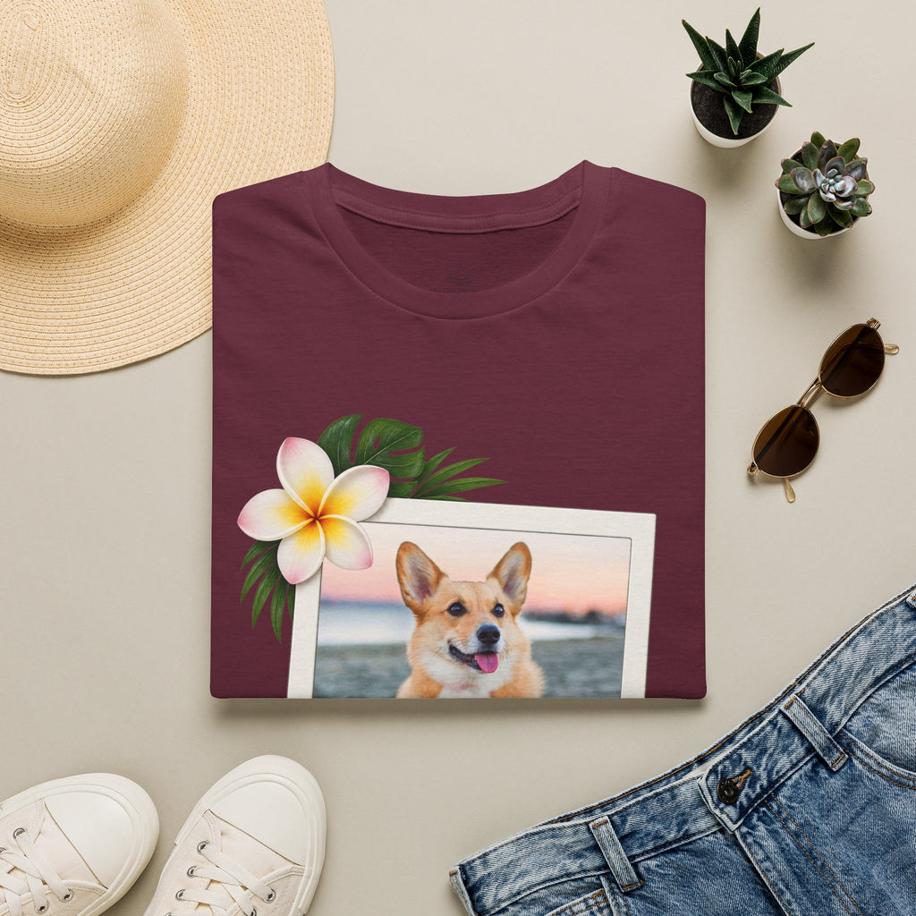 Personalized Pet Photo Polaroid Tee – Floral Frame, Custom Name