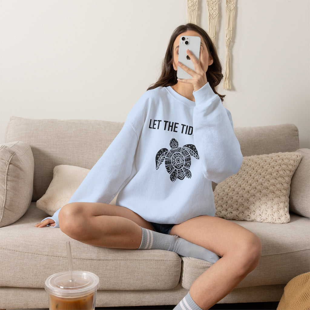 Turtle Crewneck Sweatshirt — "Let the Tide Lead" Coastal Graphic