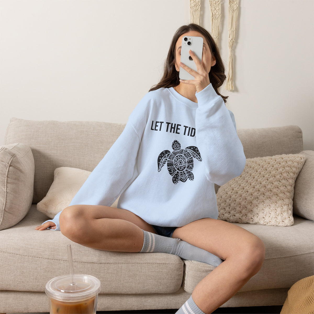 Turtle Crewneck Sweatshirt — "Let the Tide Lead" Coastal Graphic