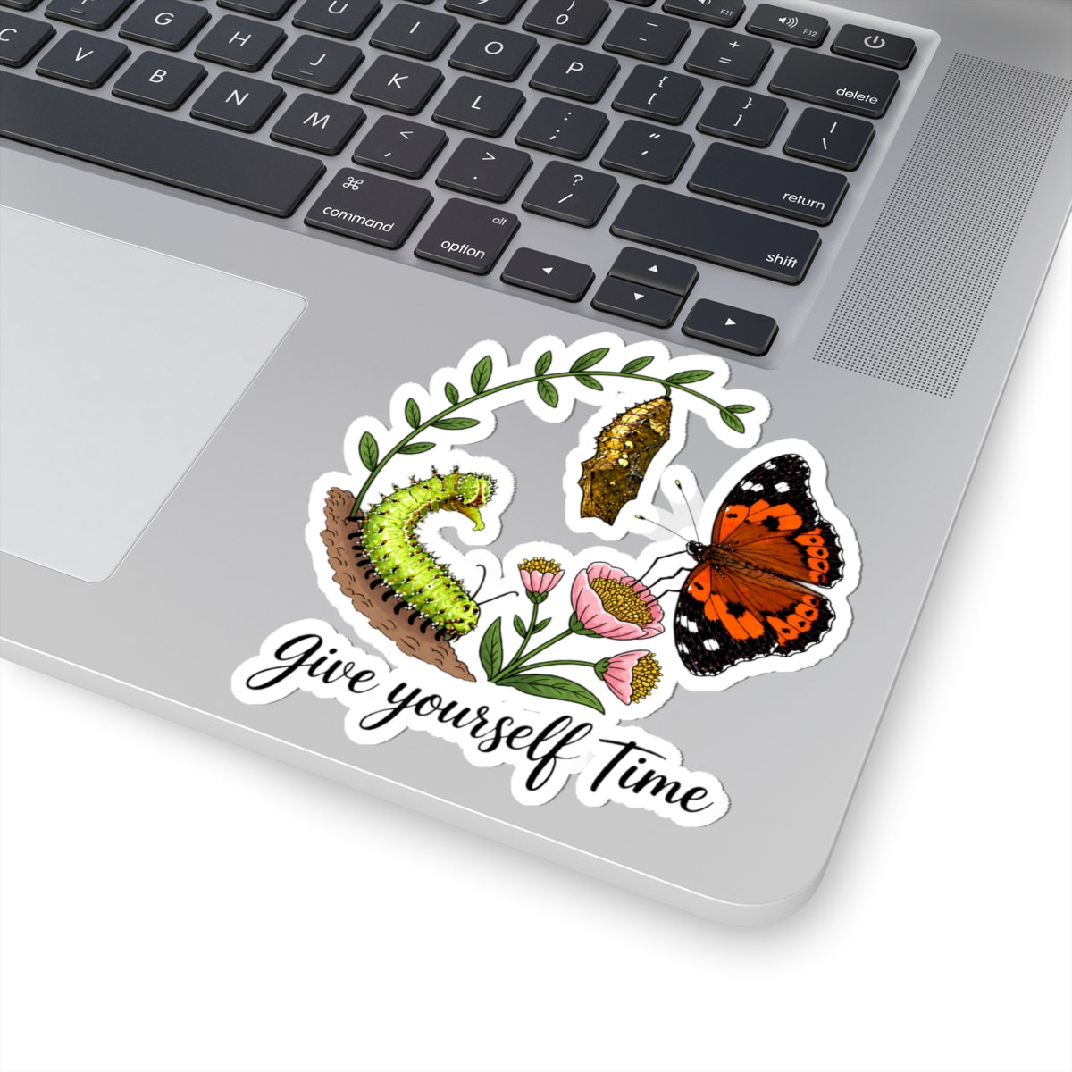 Give Yourself Time — Kamehameha Butterfly & Caterpillar Kiss-Cut Sticker