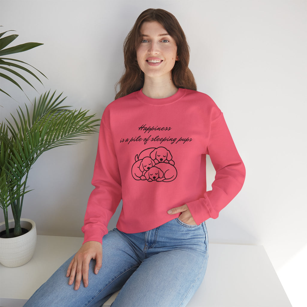 “Happiness Is a Pile of Sleeping Pups” Puppy Crewneck