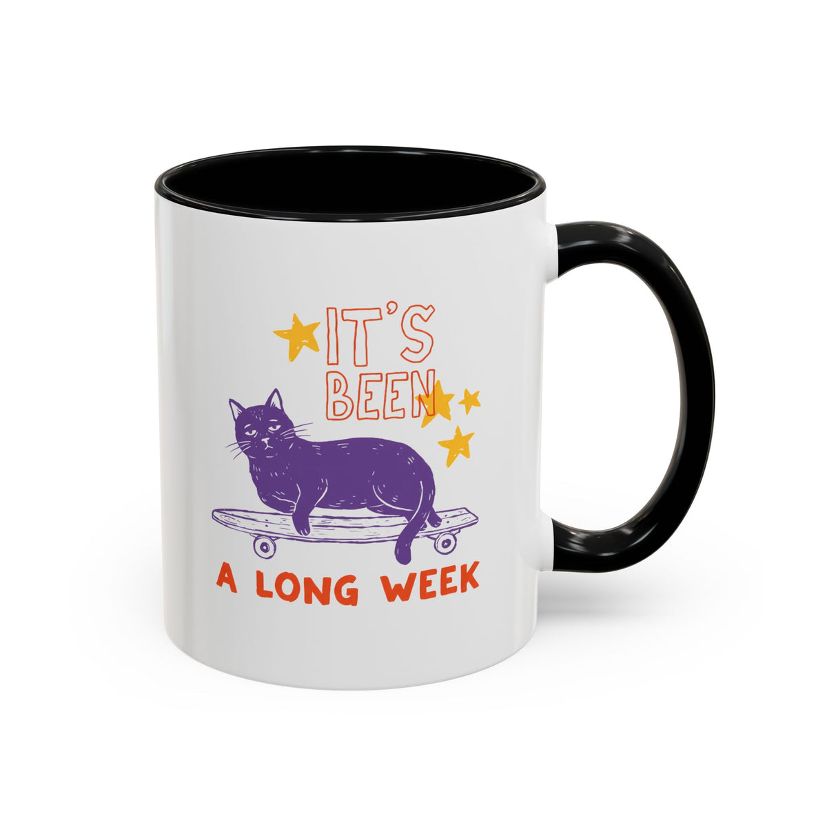 “It’s Been a Long Week” Cat on Skateboard Coffee Mug