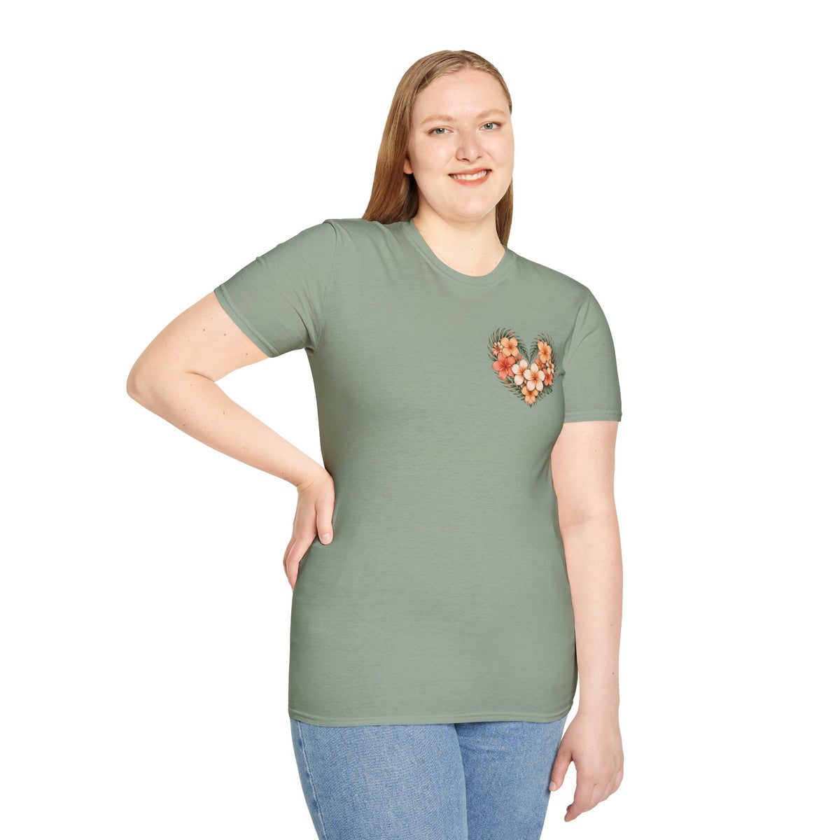 Tropical Plumeria Floral Heart T-Shirt