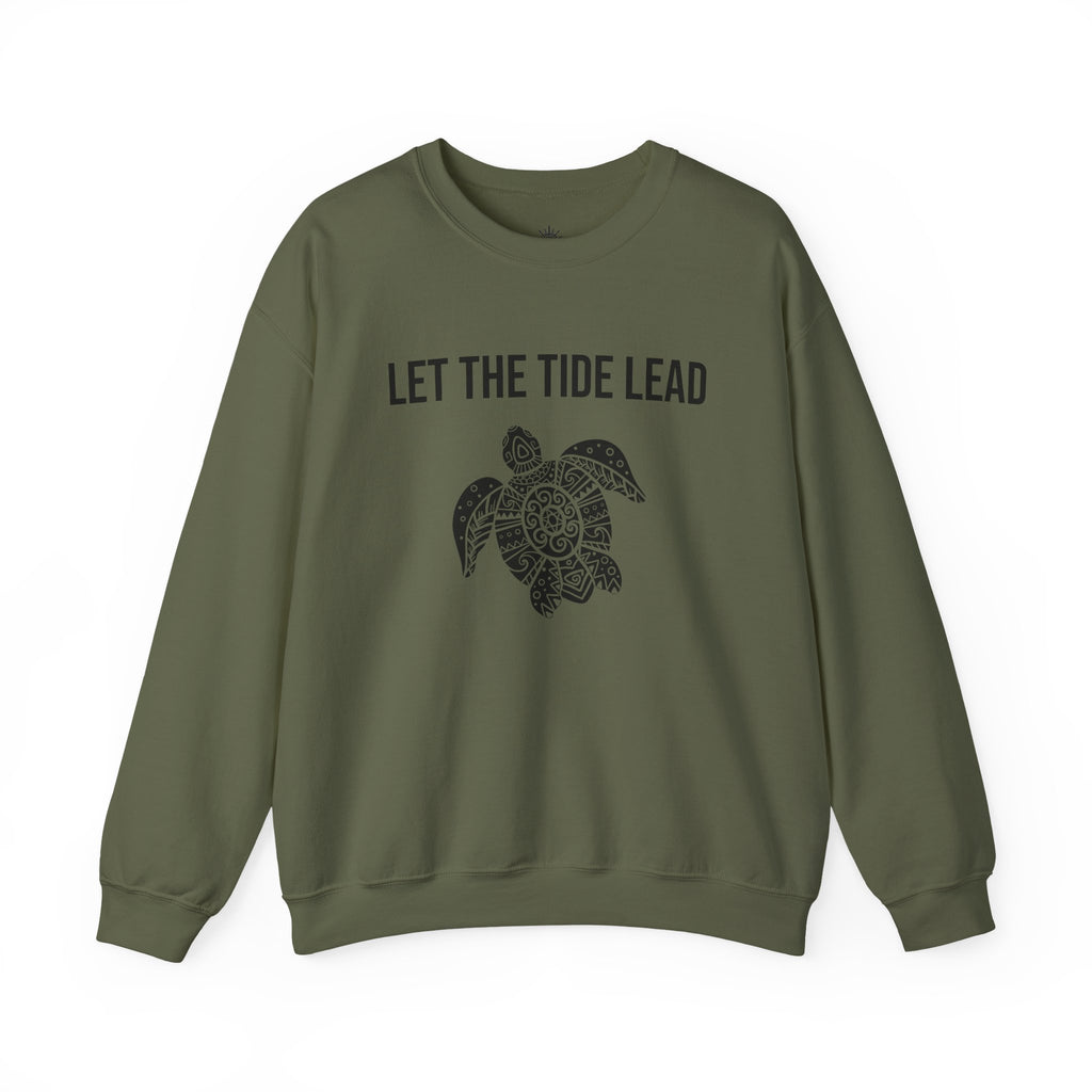 Turtle Crewneck Sweatshirt — "Let the Tide Lead" Coastal Graphic