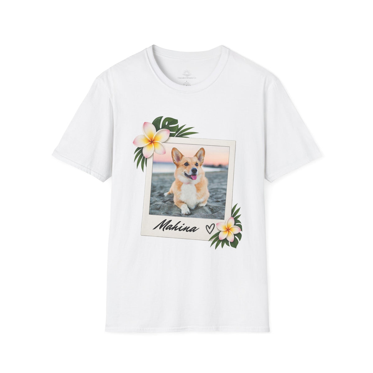 Personalized Pet Photo Polaroid Tee – Floral Frame, Custom Name