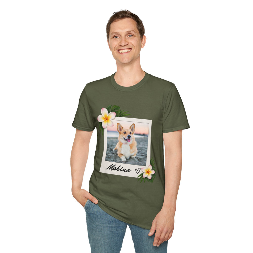 Personalized Pet Photo Polaroid Tee – Floral Frame, Custom Name