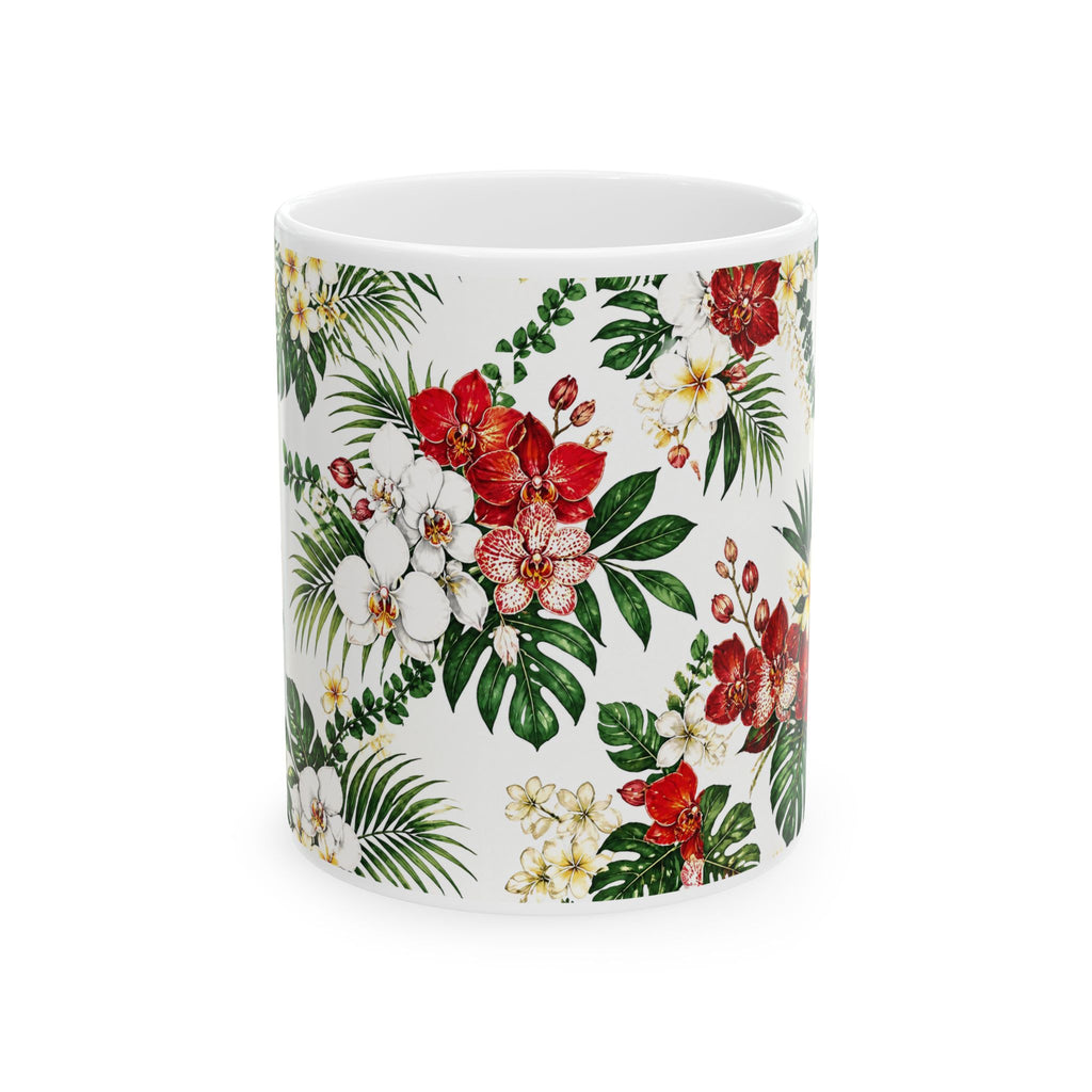 Tropical Floral Ceramic Mug – Hibiscus & Plumeria