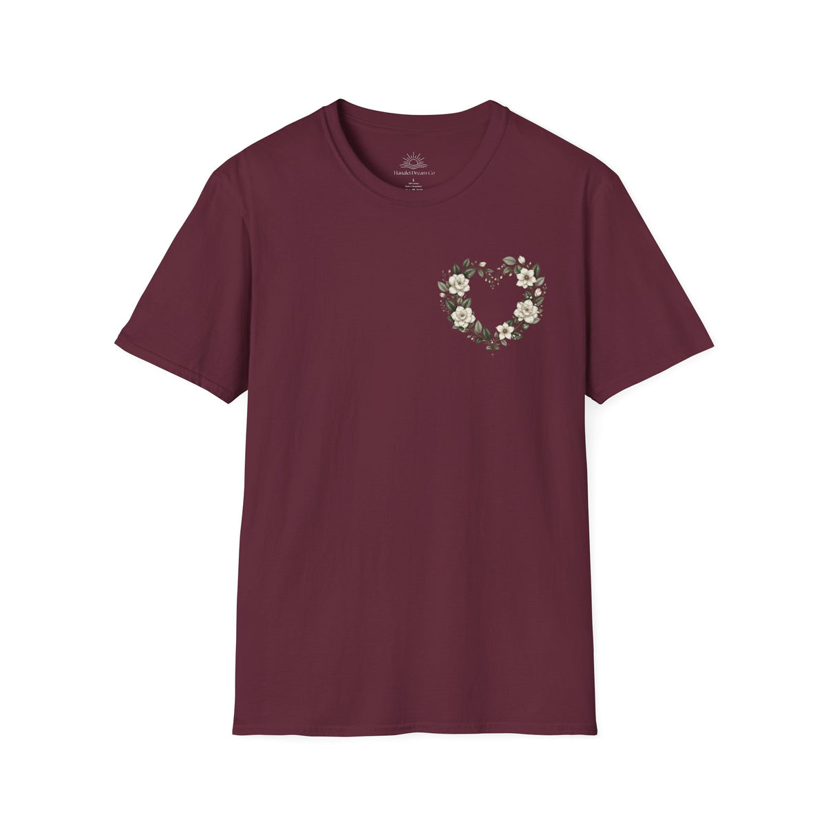 Gardenia Heart Floral Wreath T-Shirt – Botanical
