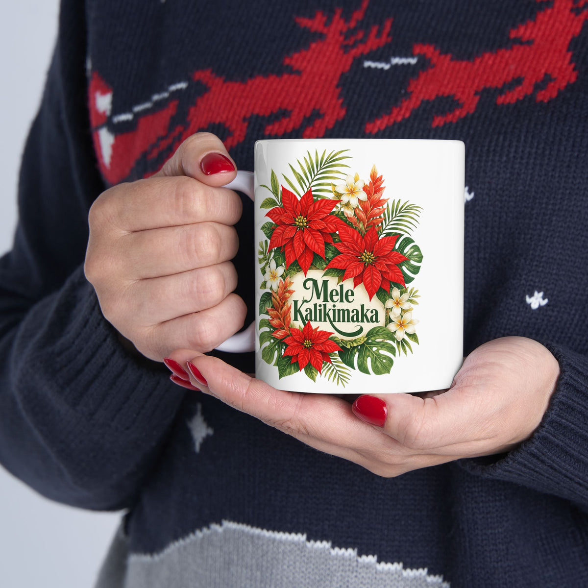 Tropical Poinsettia Holiday Mug – Floral Ceramic Cup