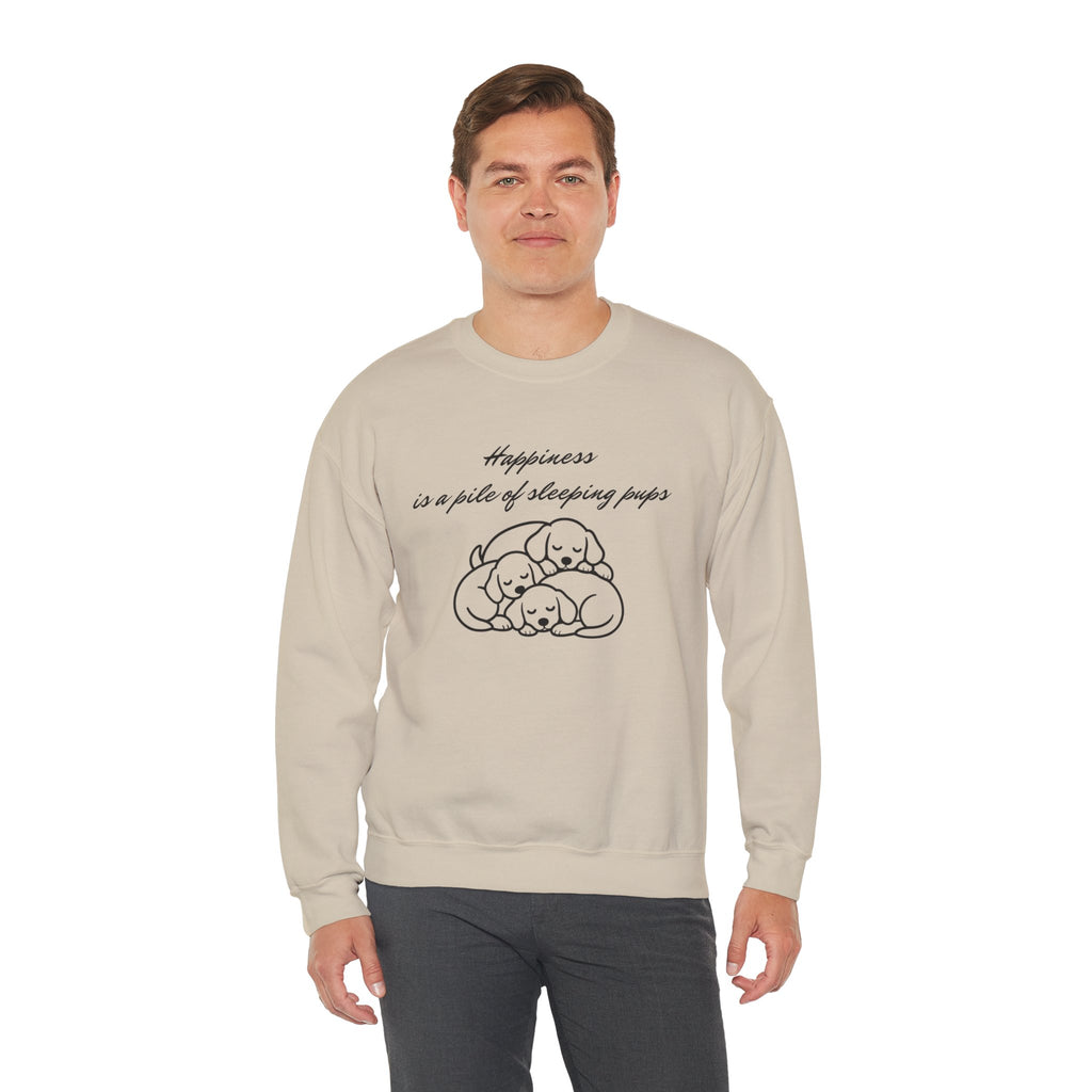 “Happiness Is a Pile of Sleeping Pups” Puppy Crewneck