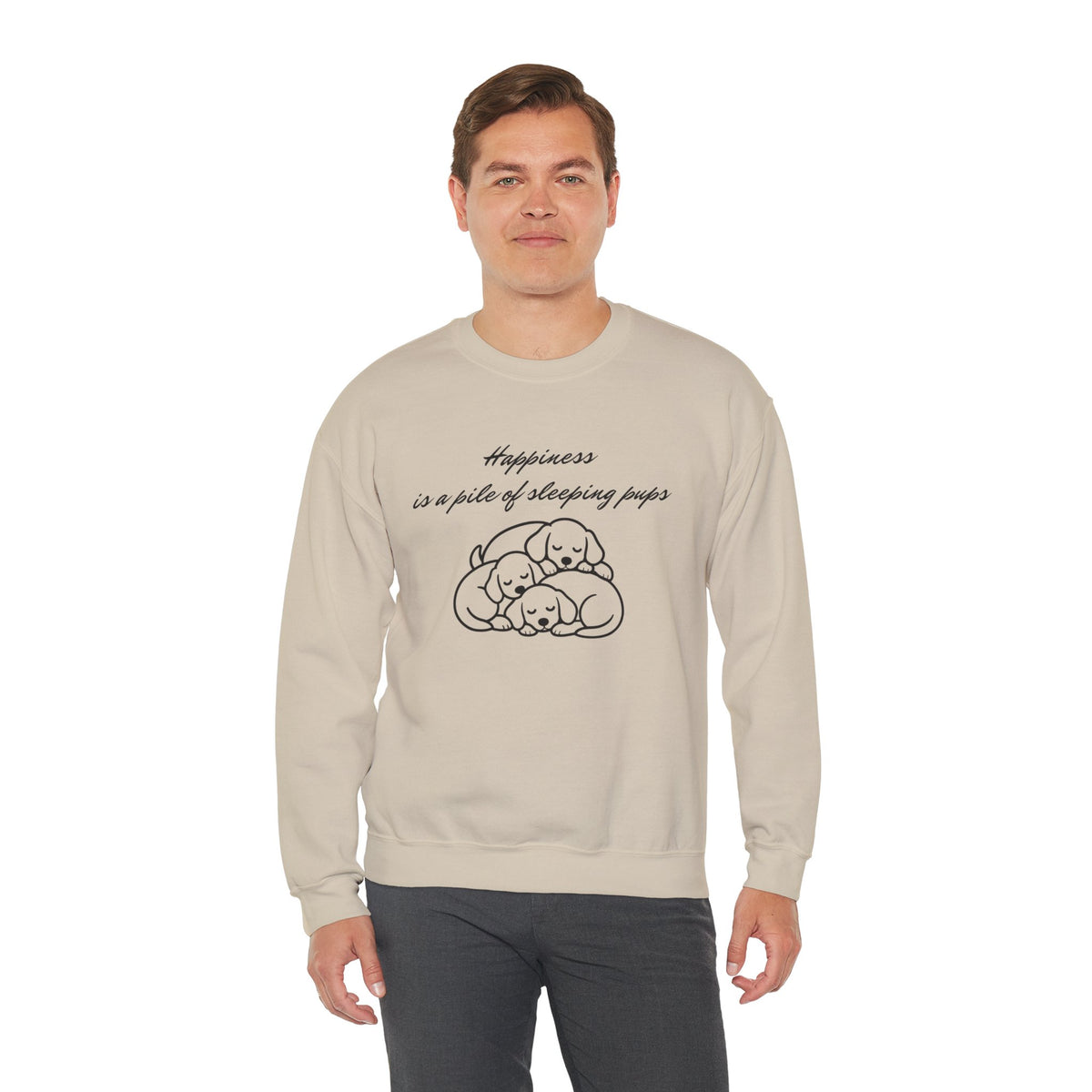 “Happiness Is a Pile of Sleeping Pups” Puppy Crewneck