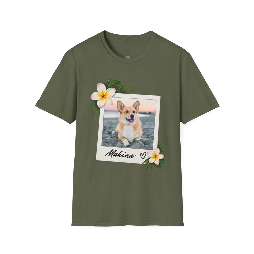 Personalized Pet Photo Polaroid Tee – Floral Frame, Custom Name