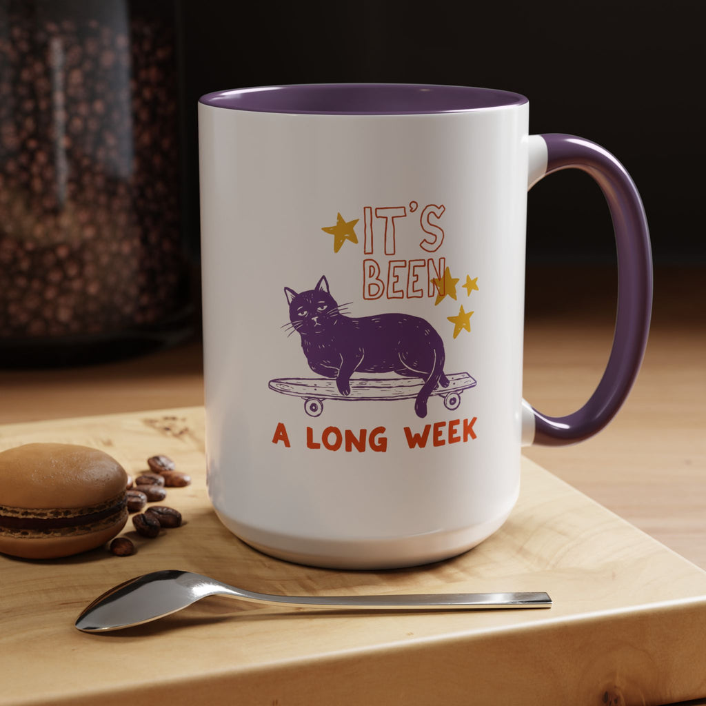 “It’s Been a Long Week” Cat on Skateboard Coffee Mug