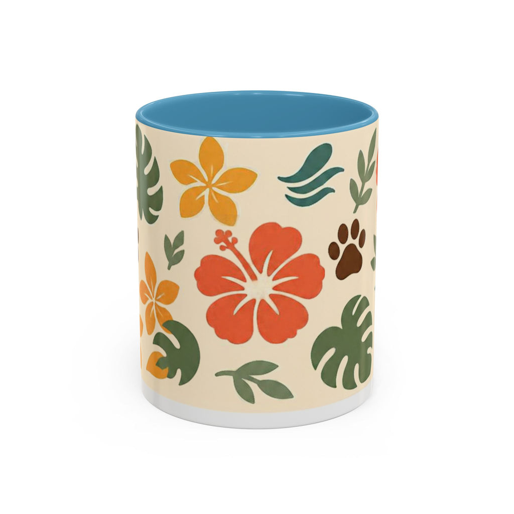 Tropical Hibiscus Paw Print Mug — Floral Coffee Cup for Dog Lovers
