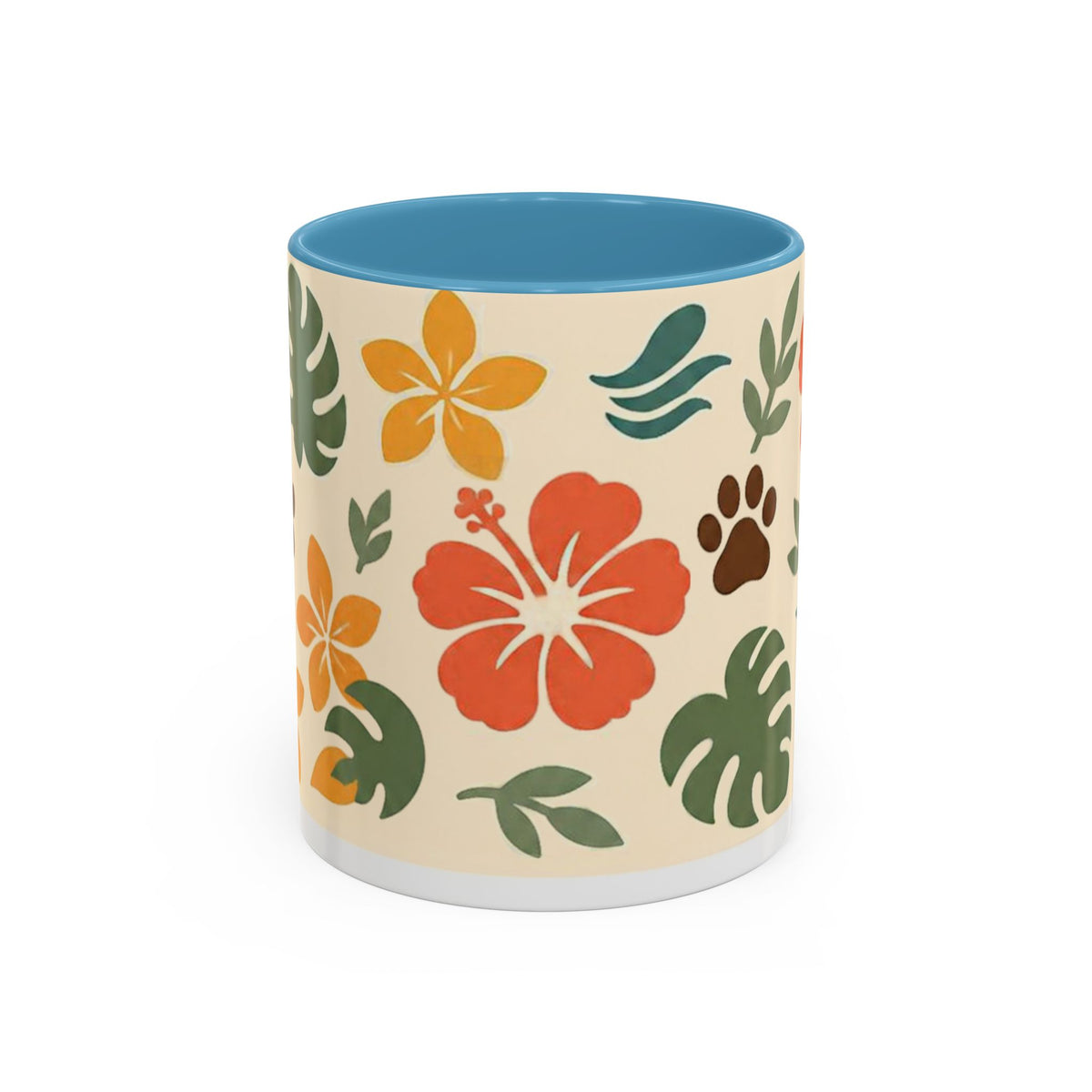 Tropical Hibiscus Paw Print Mug — Floral Coffee Cup for Dog Lovers