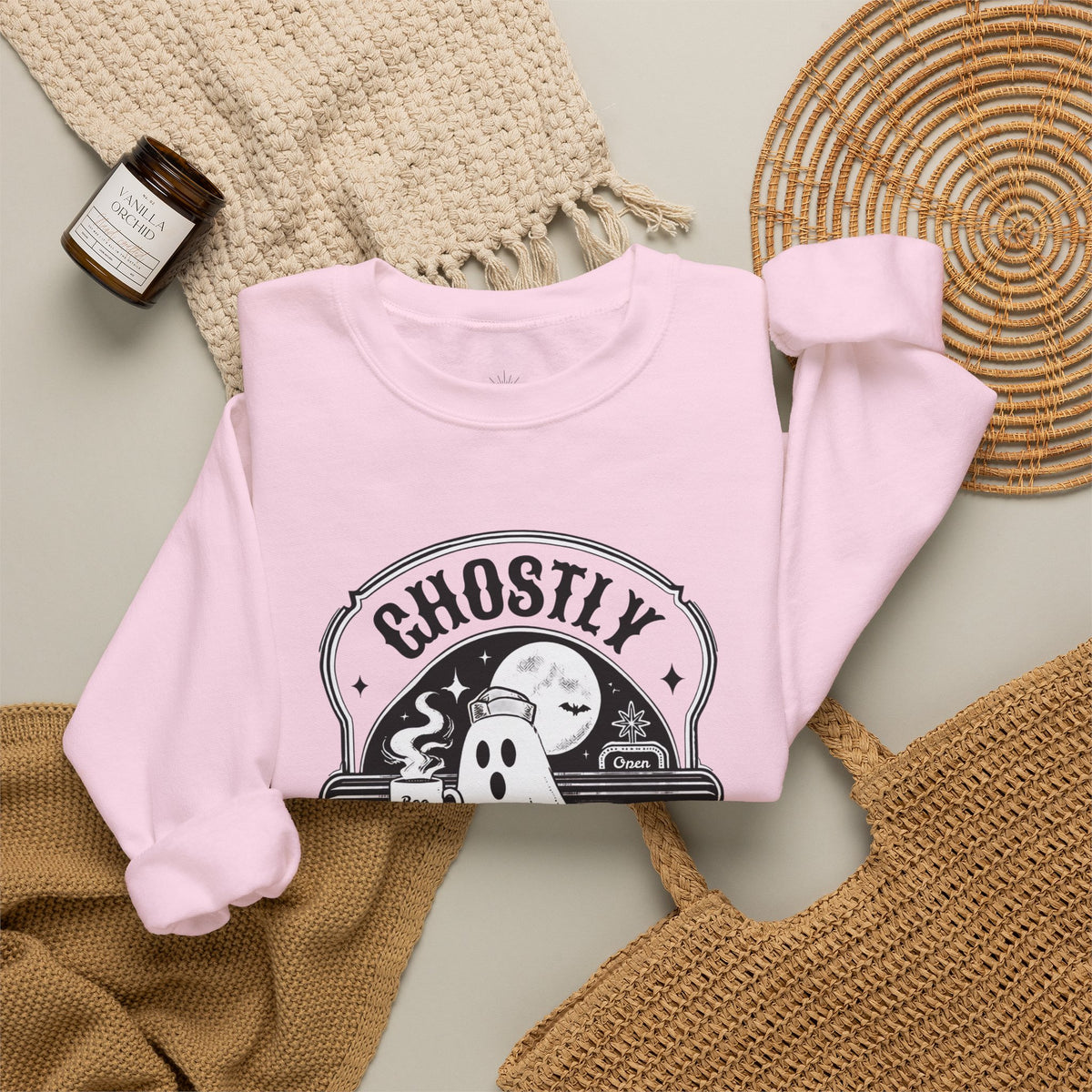 Ghostly Diner Sweatshirt — Vintage Halloween Ghost Café Crewneck