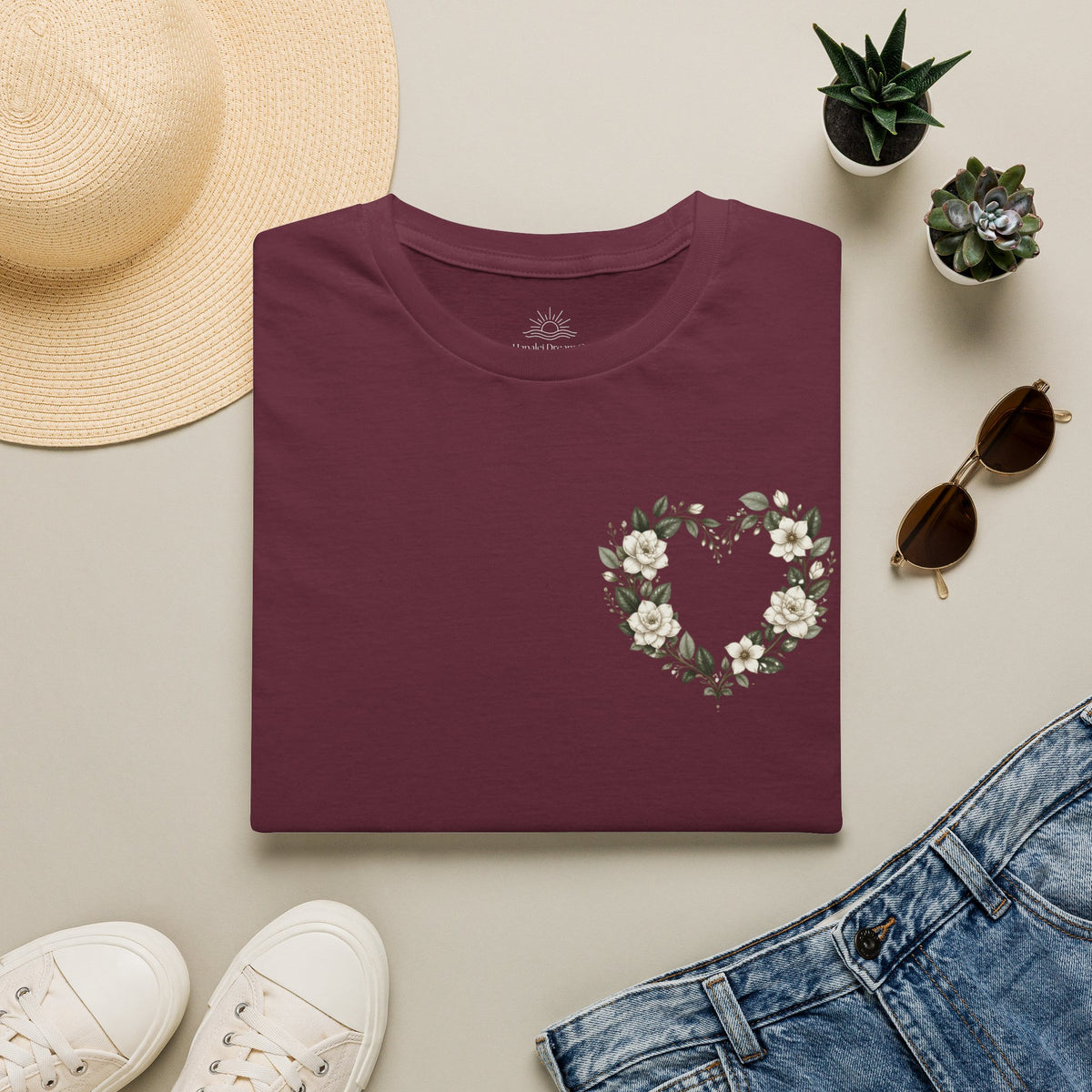 Gardenia Heart Floral Wreath T-Shirt – Botanical