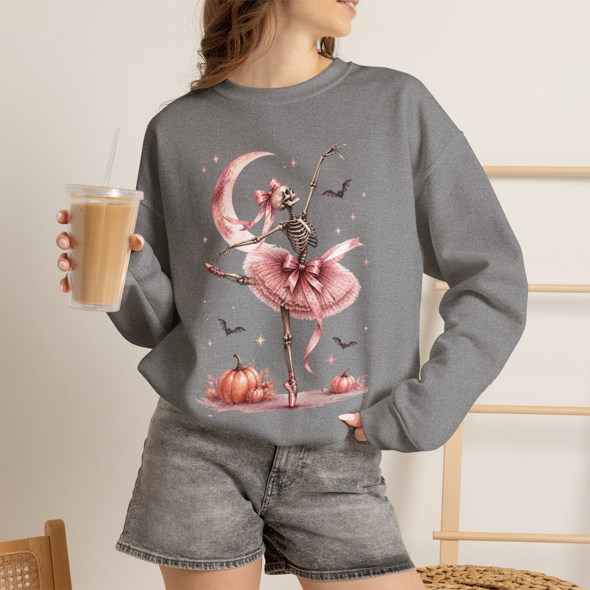 Skeleton Ballerina Ballet Dancer Sweatshirt | Halloween Pumpkin Moon