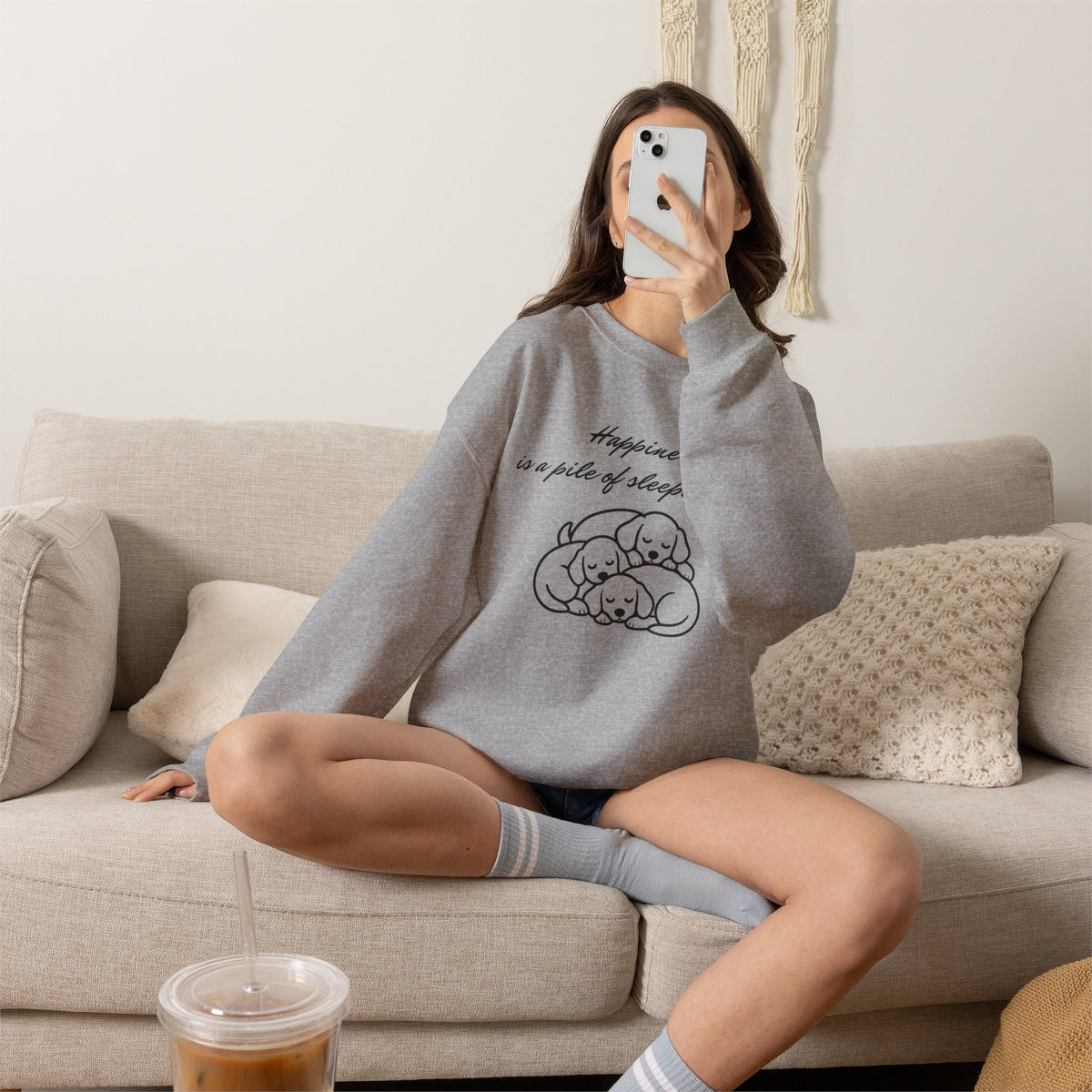 “Happiness Is a Pile of Sleeping Pups” Puppy Crewneck
