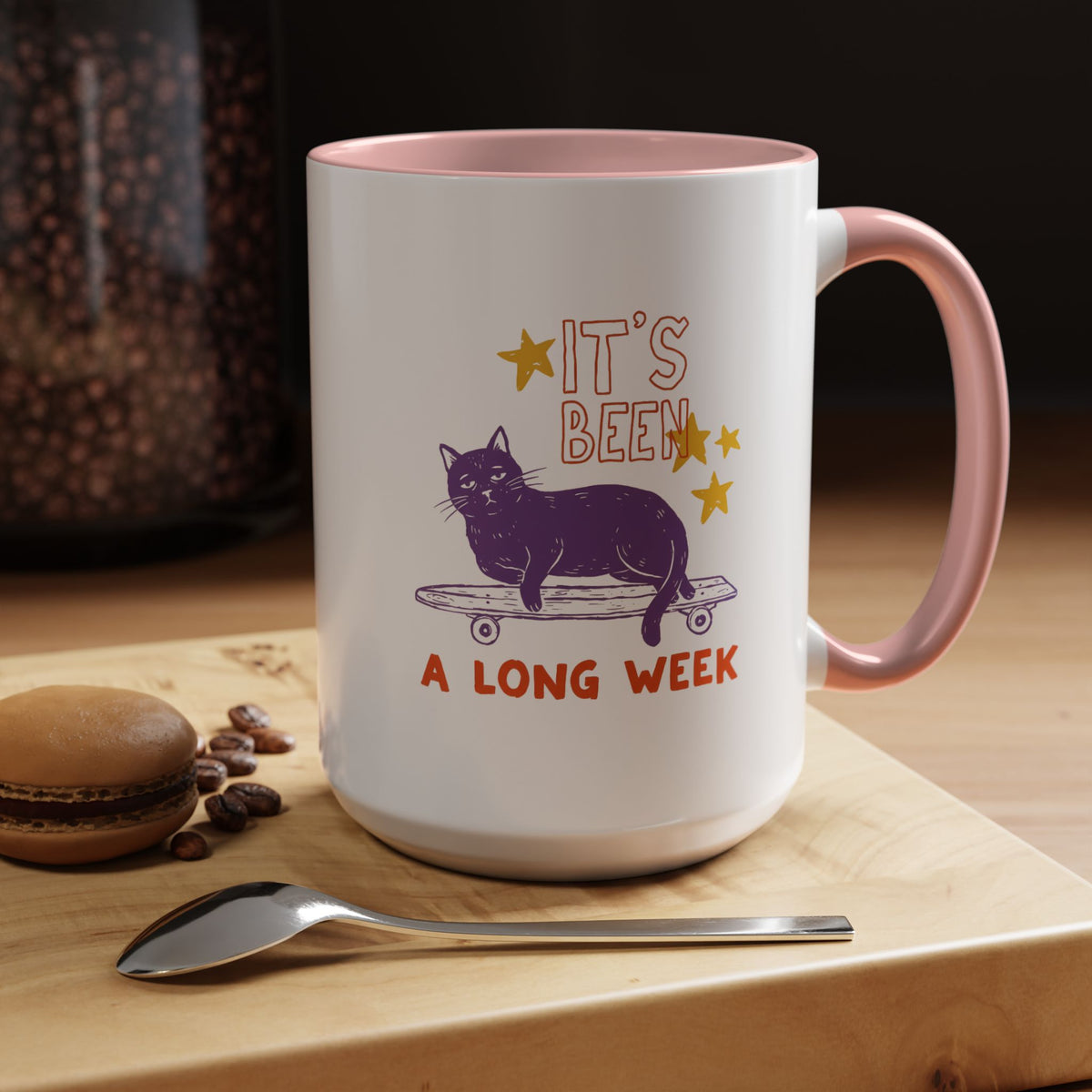 “It’s Been a Long Week” Cat on Skateboard Coffee Mug