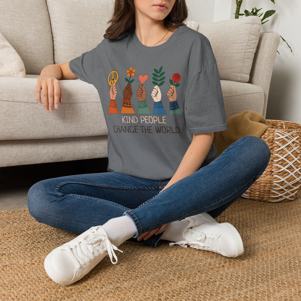 Kind People Change the World T-Shirt | Peace Flower Heart Rose Hands