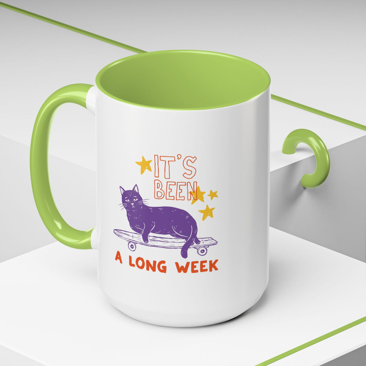 “It’s Been a Long Week” Cat on Skateboard Coffee Mug