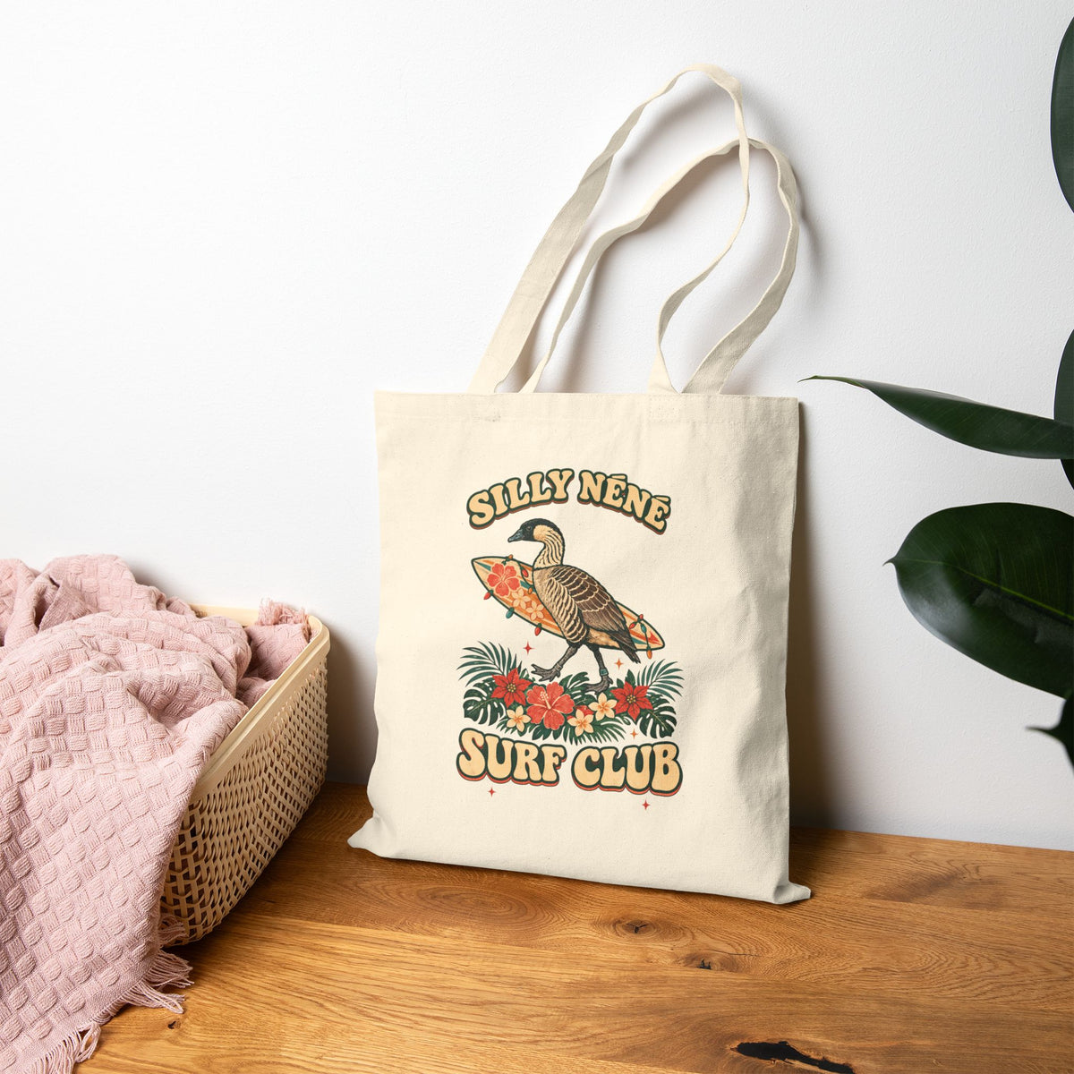Silly Nēnē Surf Club Christmas Canvas Tote Bag – Hawaiian Goose Holiday Tote