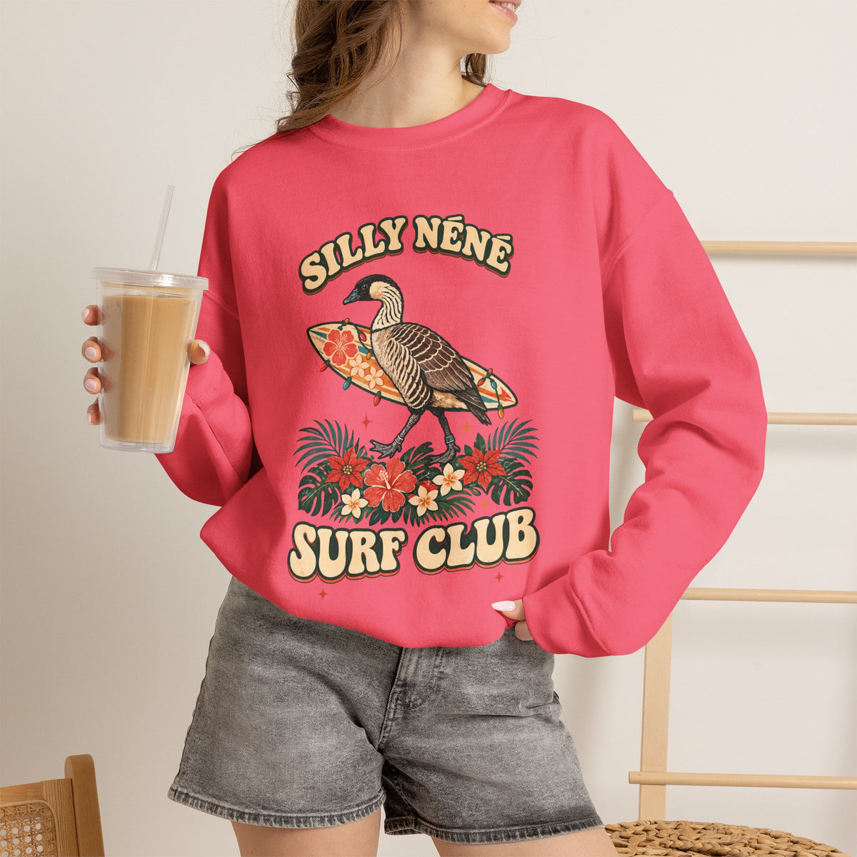 Silly Nēnē Surf Club Christmas Crewneck Sweatshirt – Hawaiian Goose Holiday Sweatshirt