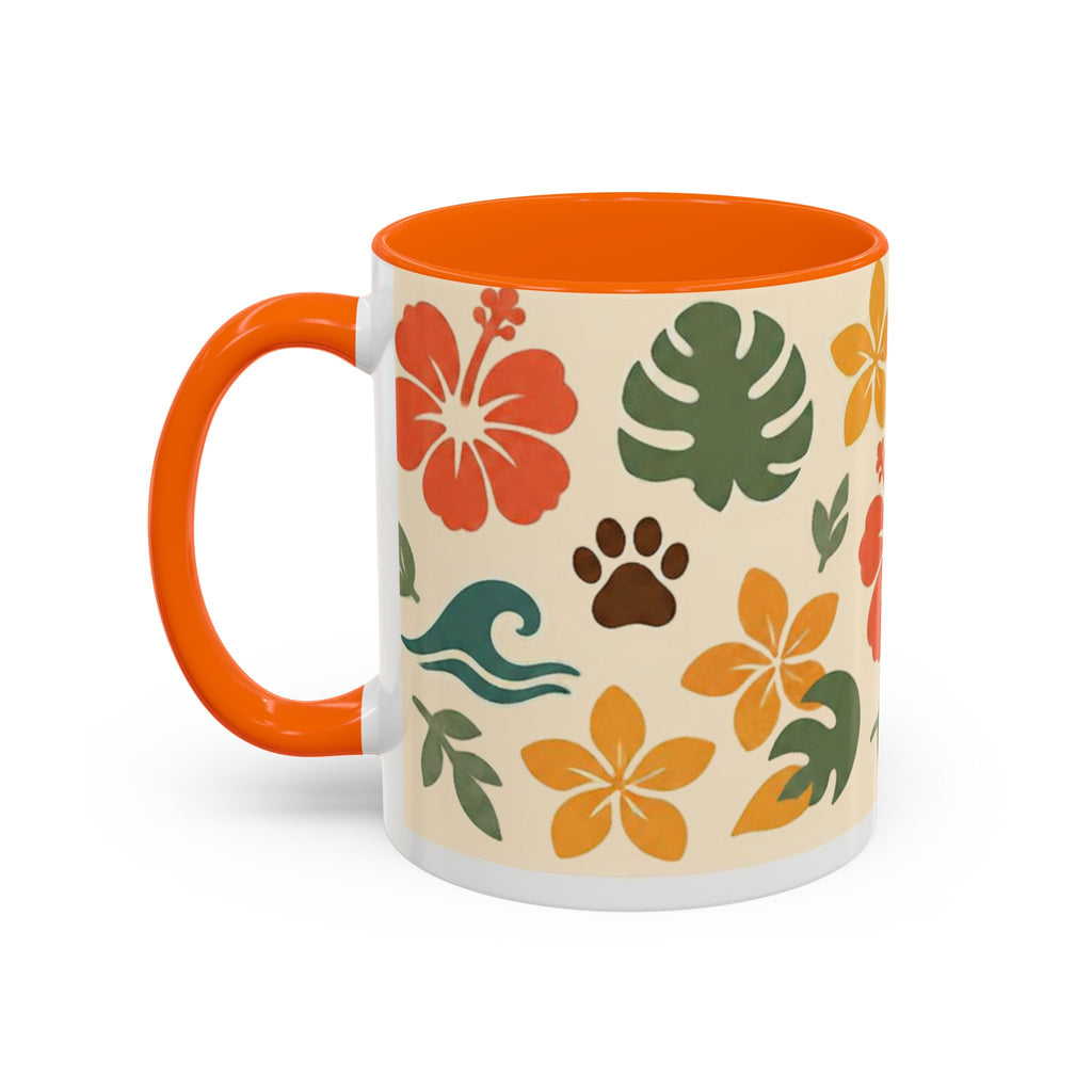 Tropical Hibiscus Paw Print Mug — Floral Coffee Cup for Dog Lovers