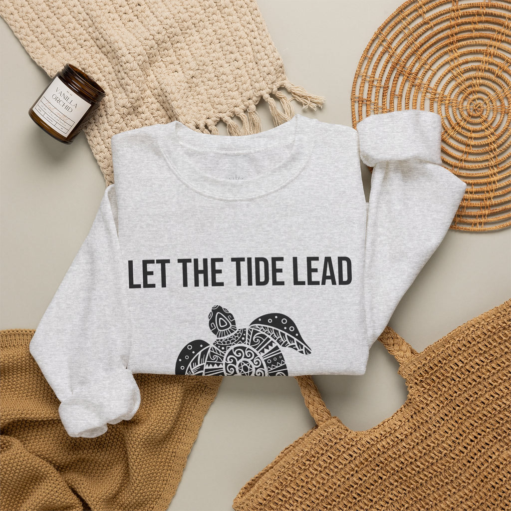 Turtle Crewneck Sweatshirt — "Let the Tide Lead" Coastal Graphic