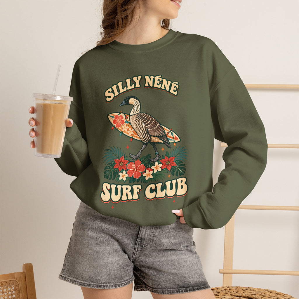 Silly Nēnē Surf Club Christmas Crewneck Sweatshirt – Hawaiian Goose Holiday Sweatshirt