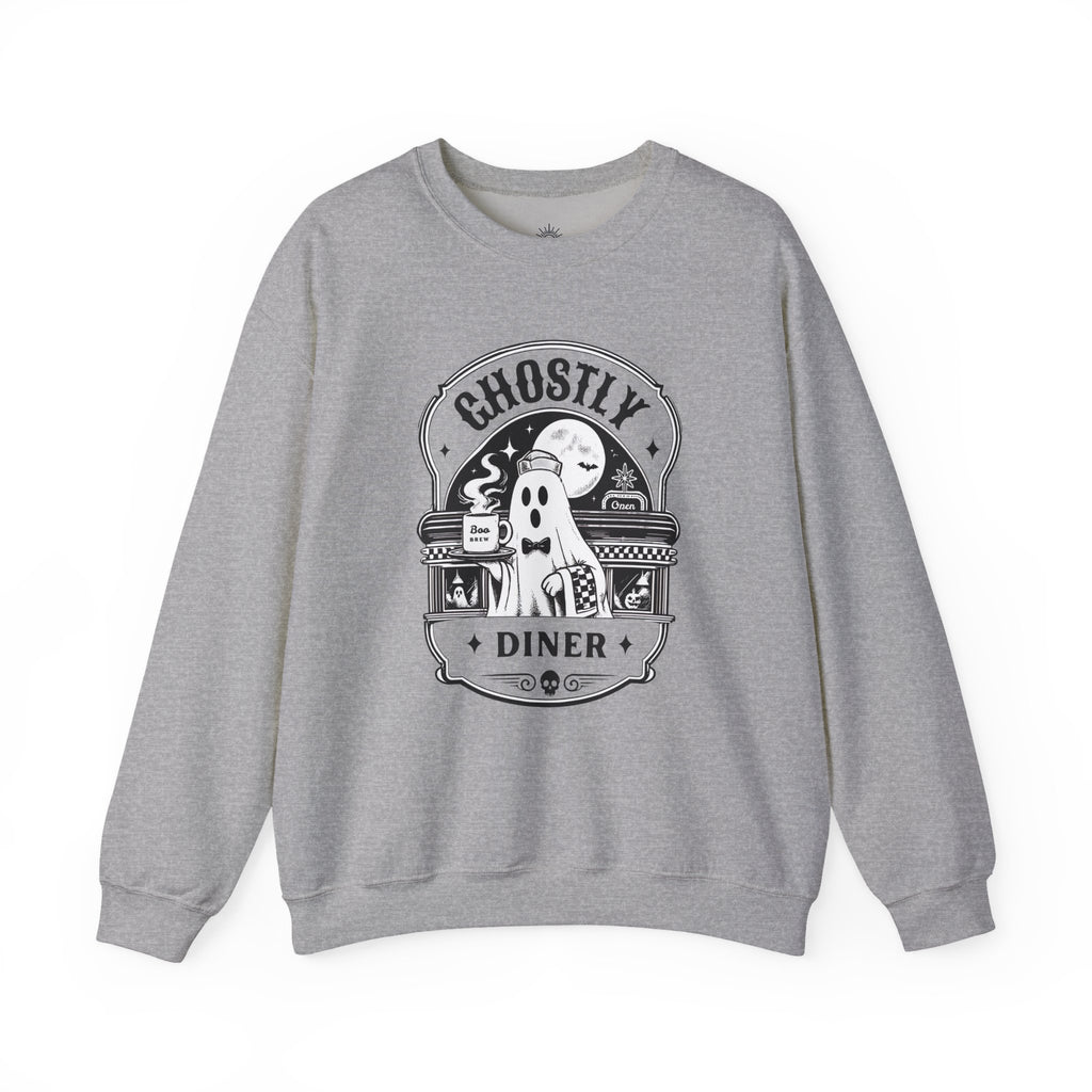 Ghostly Diner Sweatshirt — Vintage Halloween Ghost Café Crewneck