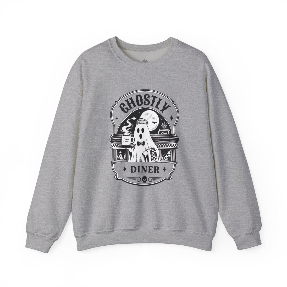 Ghostly Diner Sweatshirt — Vintage Halloween Ghost Café Crewneck