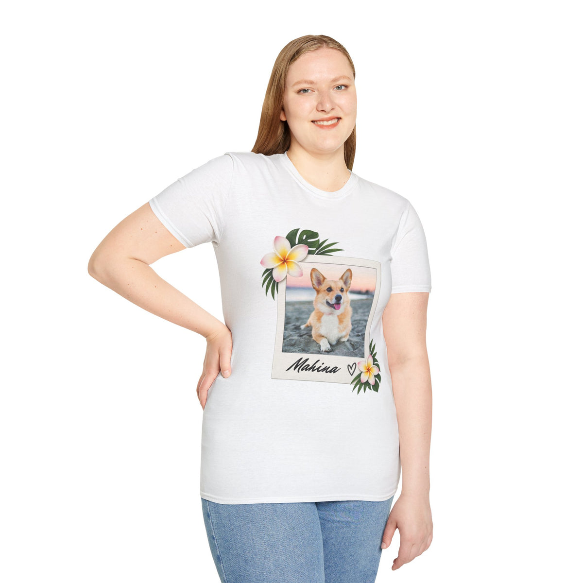 Personalized Pet Photo Polaroid Tee – Floral Frame, Custom Name