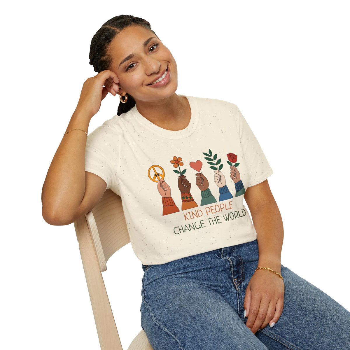 Kind People Change the World T-Shirt | Peace Flower Heart Rose Hands