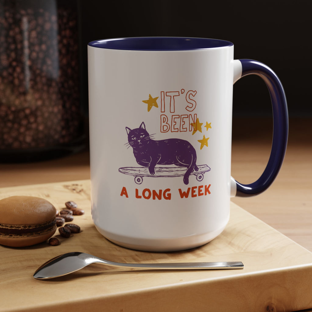 “It’s Been a Long Week” Cat on Skateboard Coffee Mug