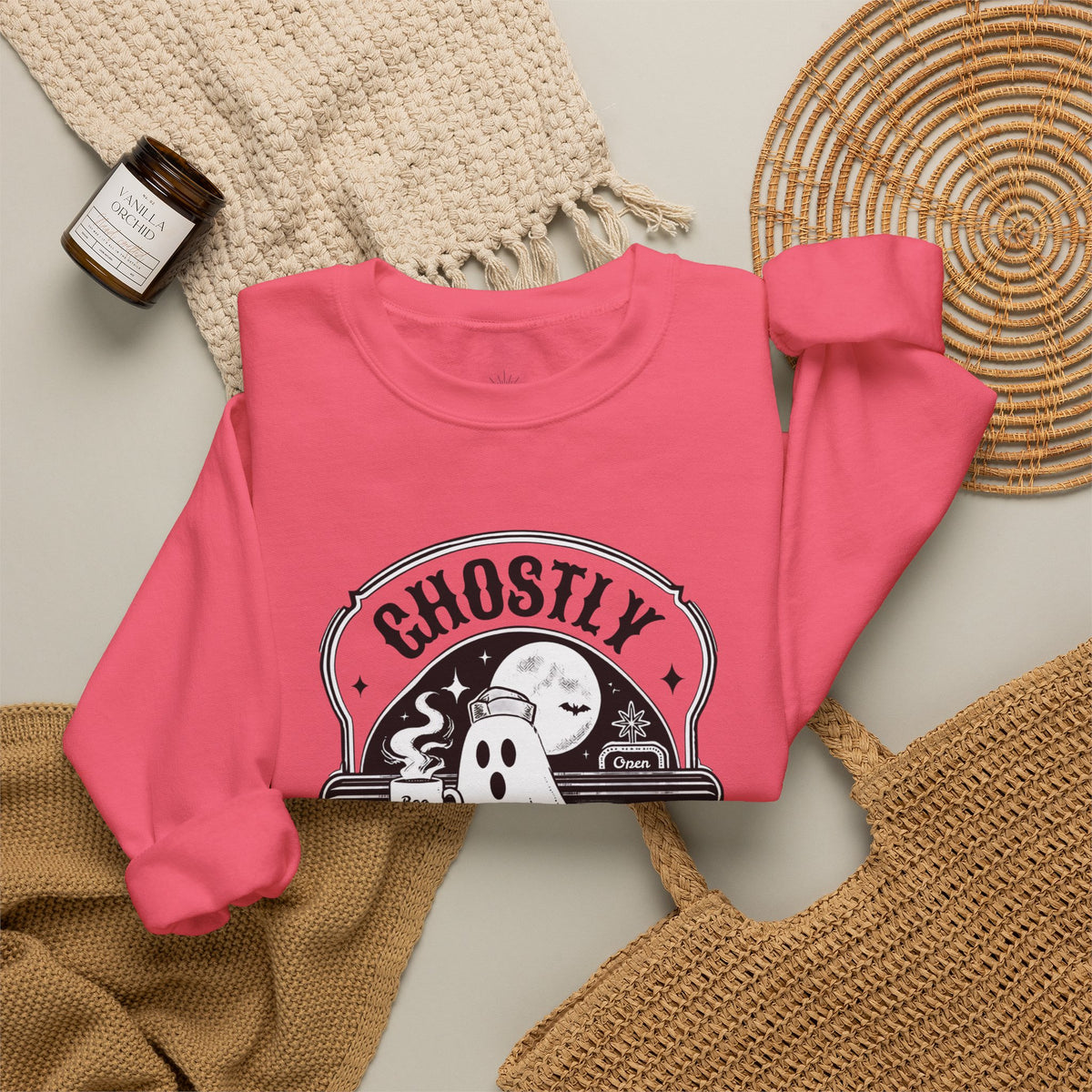 Ghostly Diner Sweatshirt — Vintage Halloween Ghost Café Crewneck