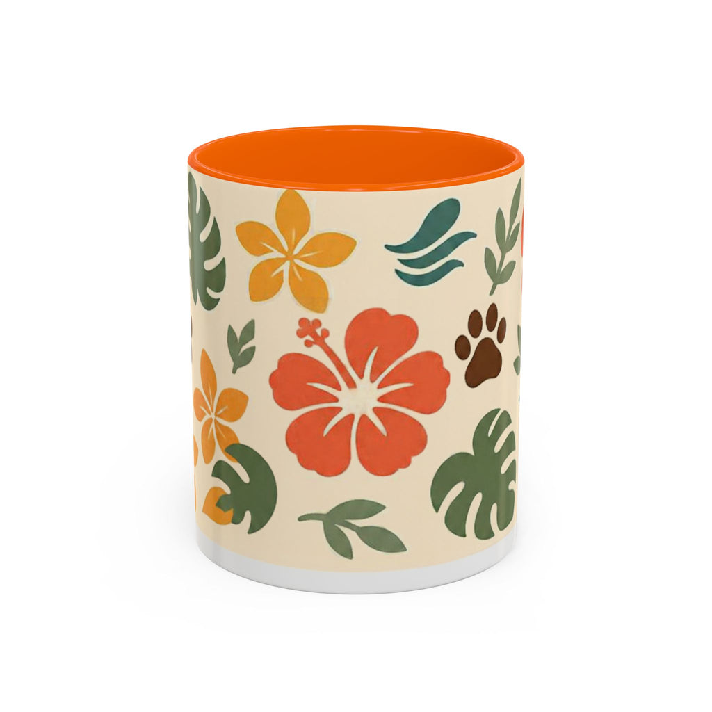 Tropical Hibiscus Paw Print Mug — Floral Coffee Cup for Dog Lovers