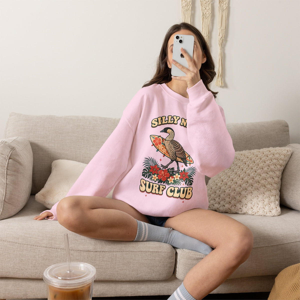 Silly Nēnē Surf Club Christmas Crewneck Sweatshirt – Hawaiian Goose Holiday Sweatshirt