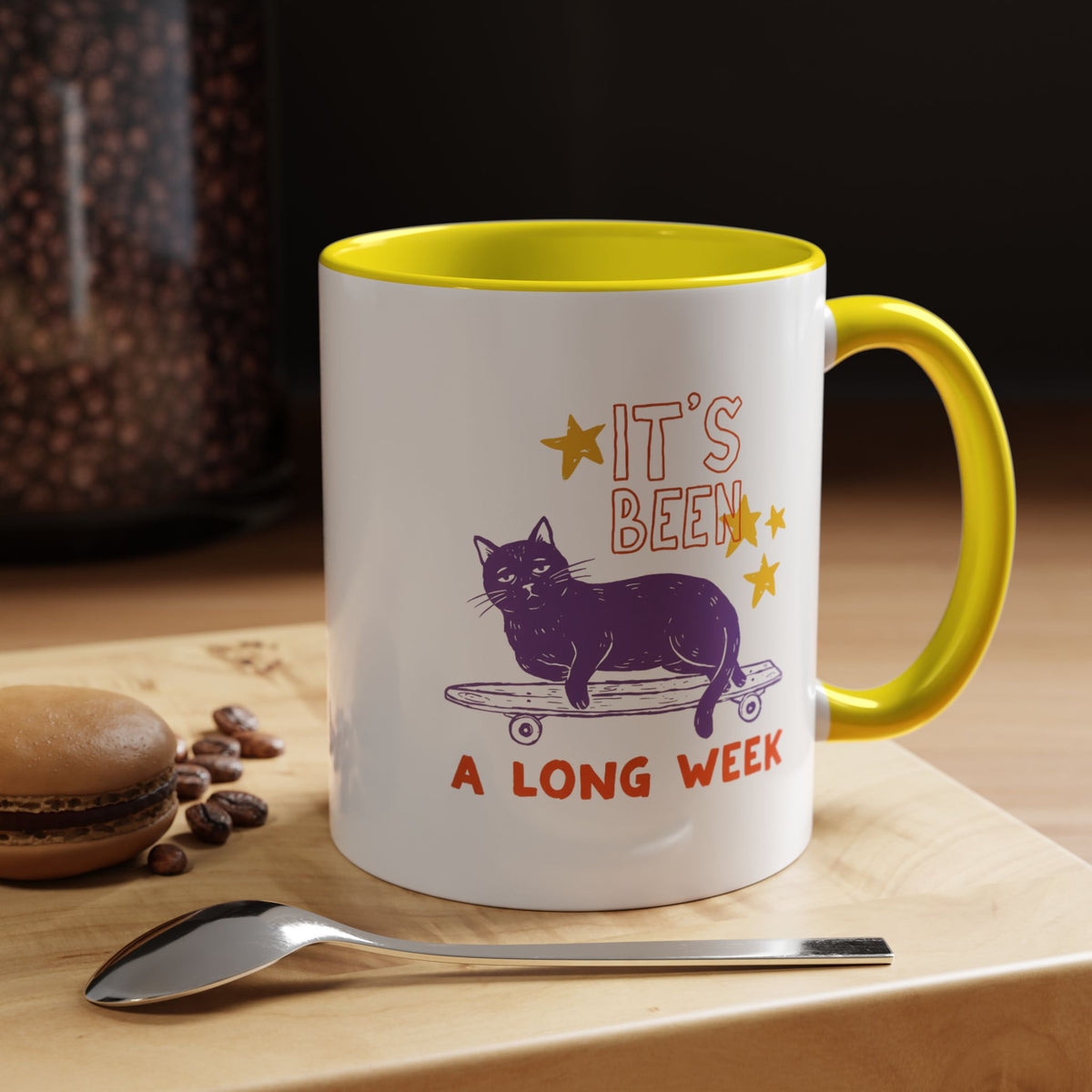 “It’s Been a Long Week” Cat on Skateboard Coffee Mug