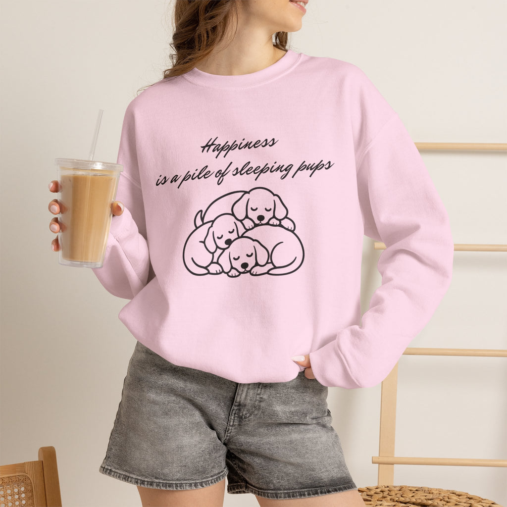 “Happiness Is a Pile of Sleeping Pups” Puppy Crewneck