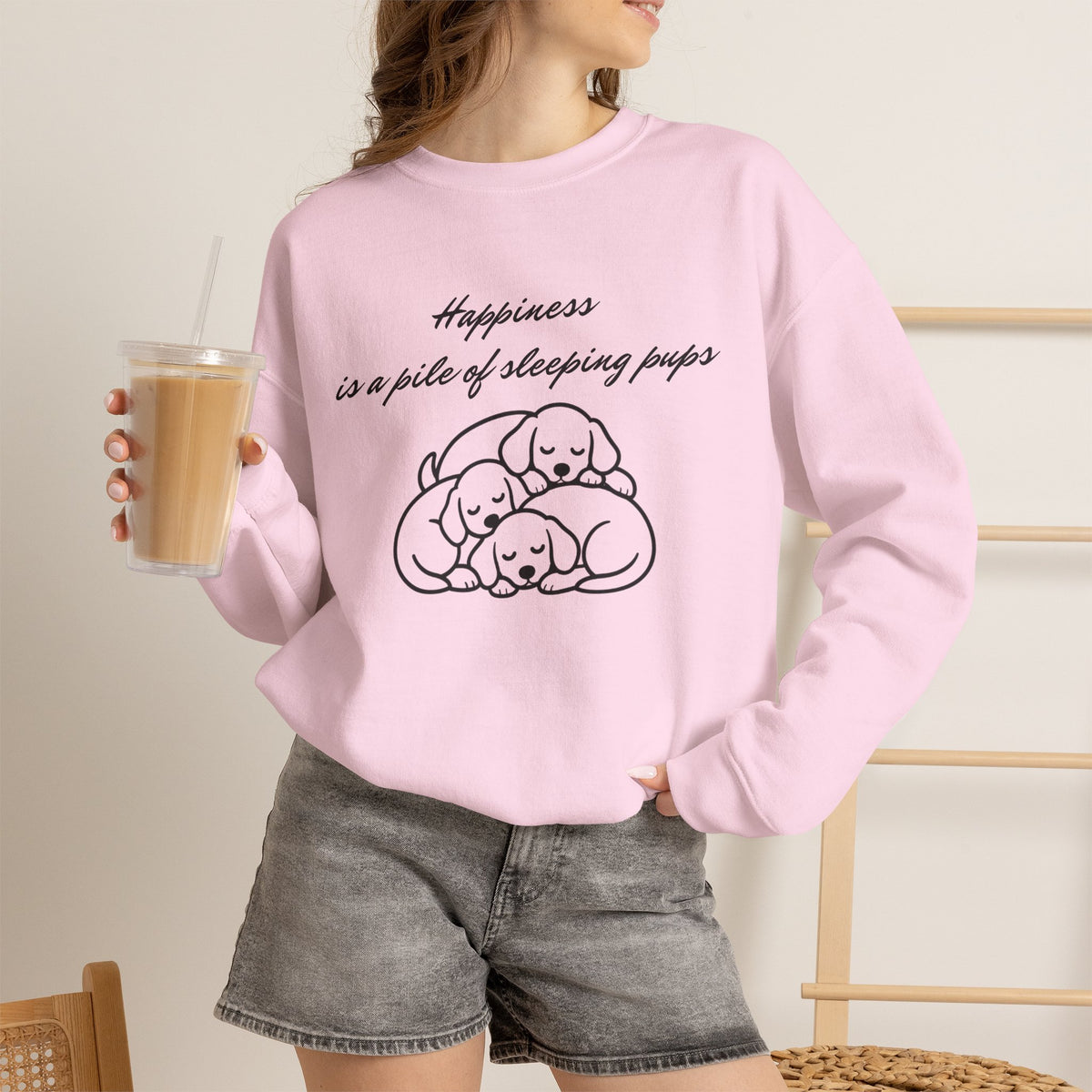 “Happiness Is a Pile of Sleeping Pups” Puppy Crewneck