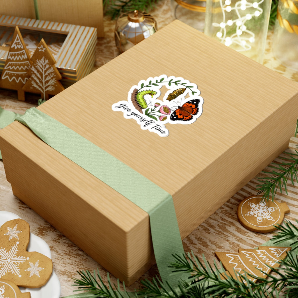 Give Yourself Time — Kamehameha Butterfly & Caterpillar Kiss-Cut Sticker