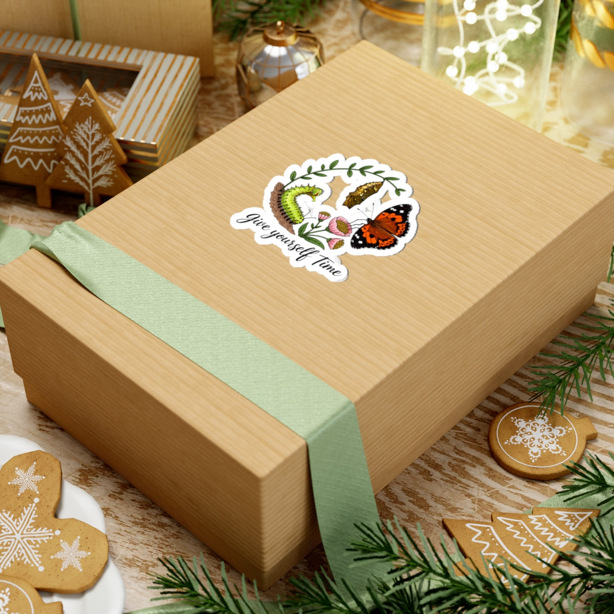 Give Yourself Time — Kamehameha Butterfly & Caterpillar Kiss-Cut Sticker